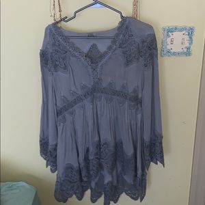 Blue POL Lacey flowy blouse